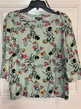 Style & Co. Mint Green Floral Boat Neck Blouse
